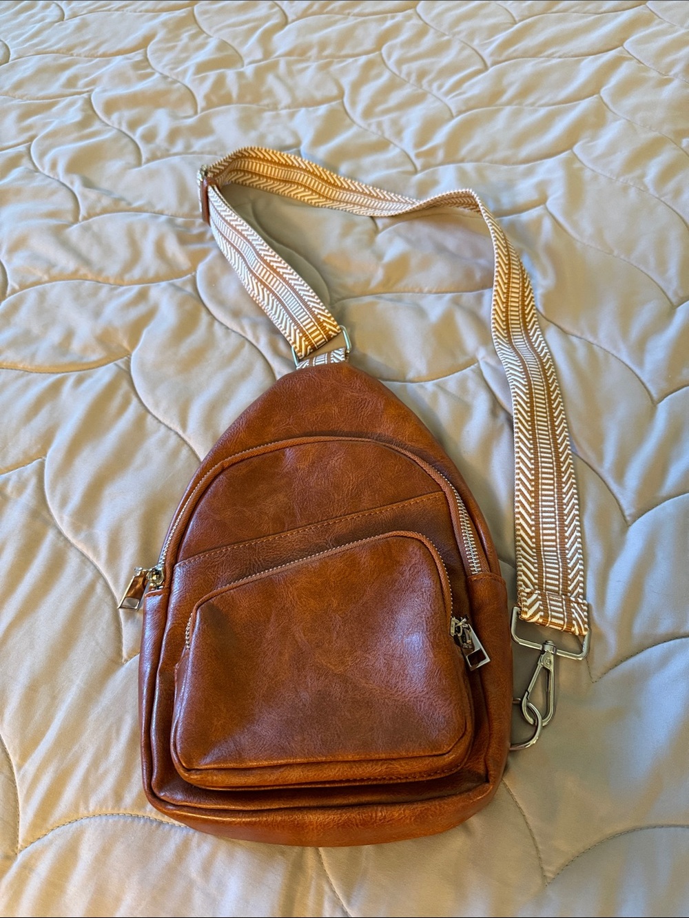 Brown Leather-Style Sling Crossbody Sling Bag